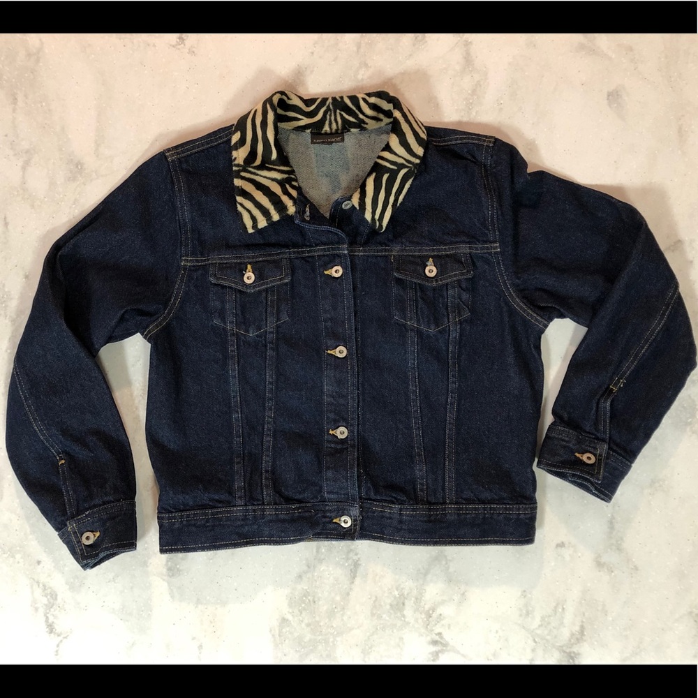 EUC Karen Kane Zebra Collar Denim Jacket Petite L
